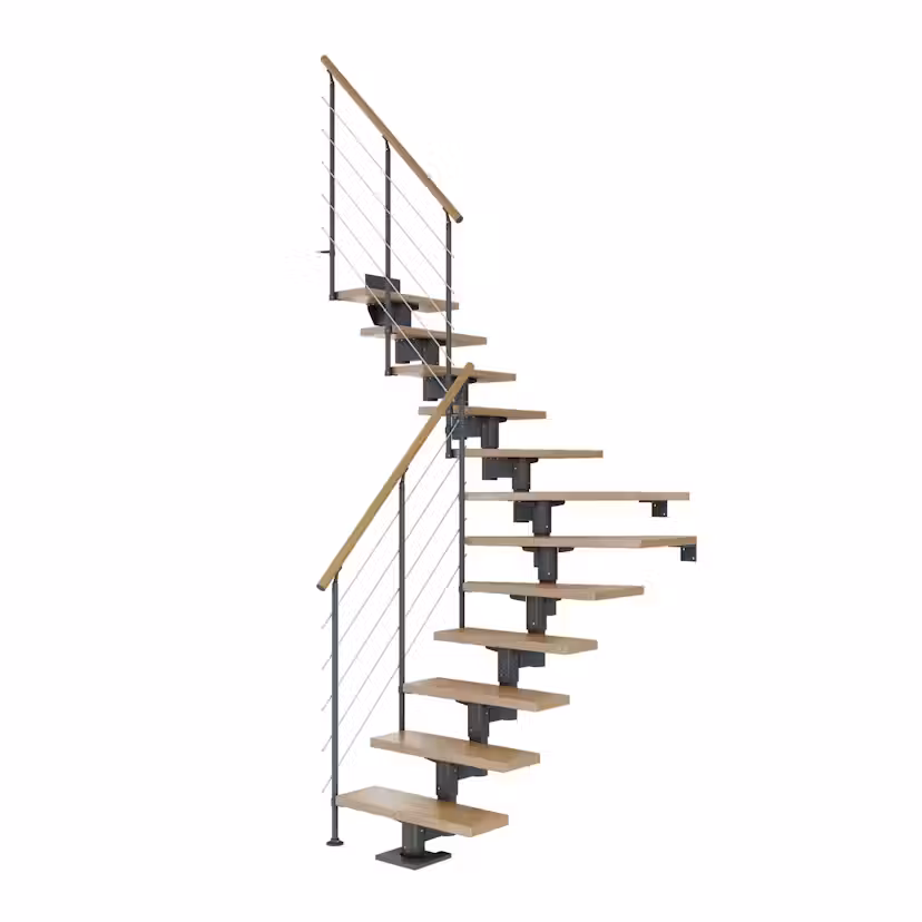 Spartrappa Dolle Cork Ek Steg 1/4 Svängd Style6 Räcke Antracit, Max Takhöjd: 2220-2700 mm