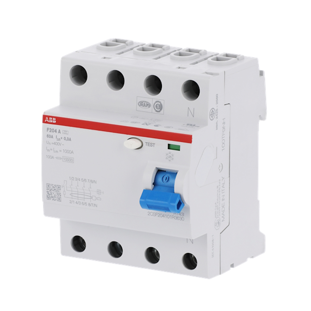 Restströmsbrytare 4Poler A-Typ 63A 300mA 400V ABB