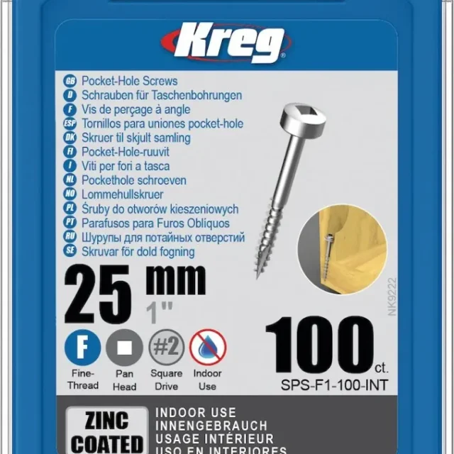 Kreg SPS-F1-100 Skruv 25 mm Ø, förzinkad, Pan Head 100-pack