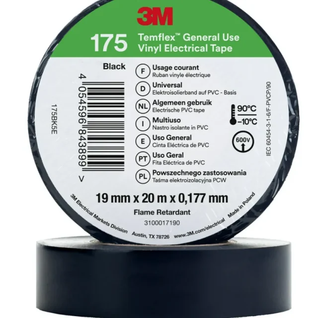 3M Temflex 175 Eltejp 20m x 19mm, svart