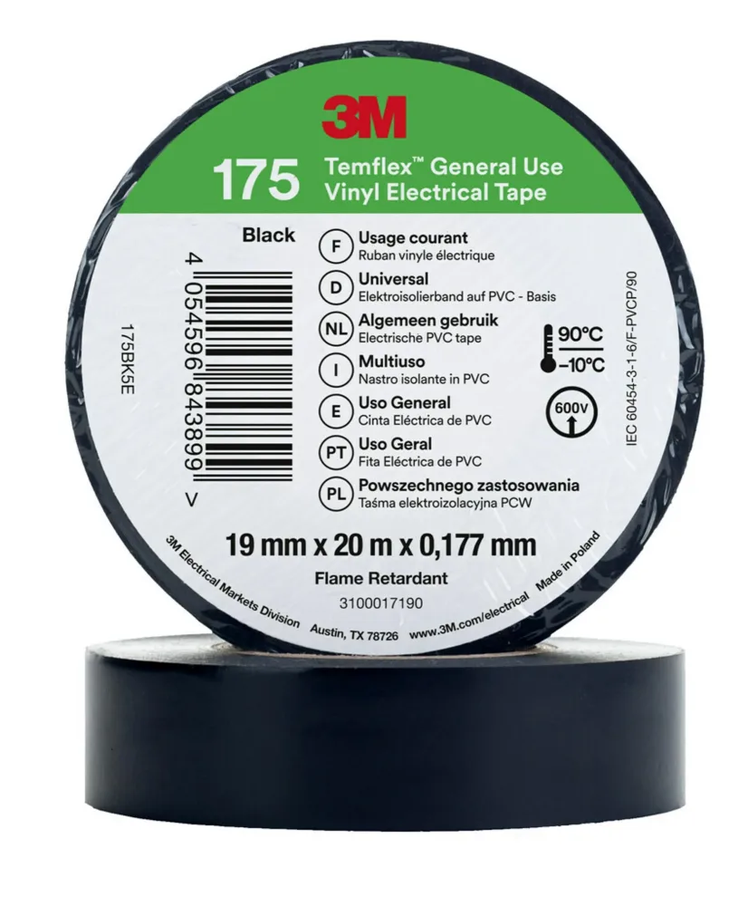 3M Temflex 175 Eltejp 20m x 19mm, svart