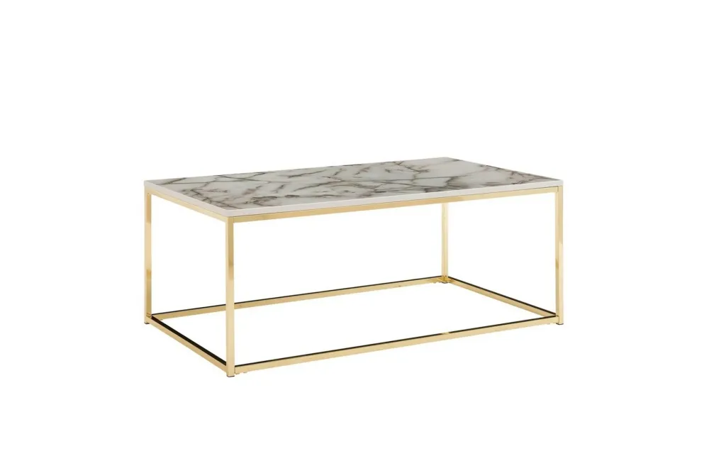 Soffbord Wohnling marmorutseende, rektangulär elegant, modern stil Guld, Marmorvit