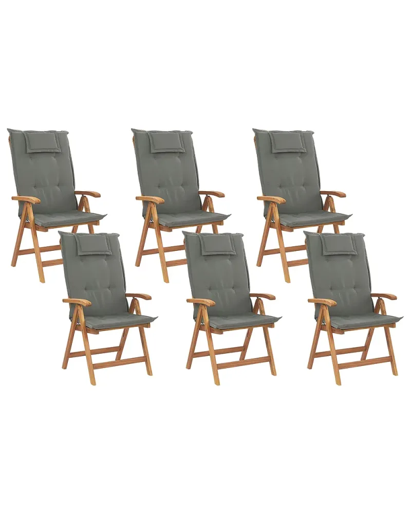 Set med 6 stolar med dynor JAVA Akaciaträ Grafitgrå