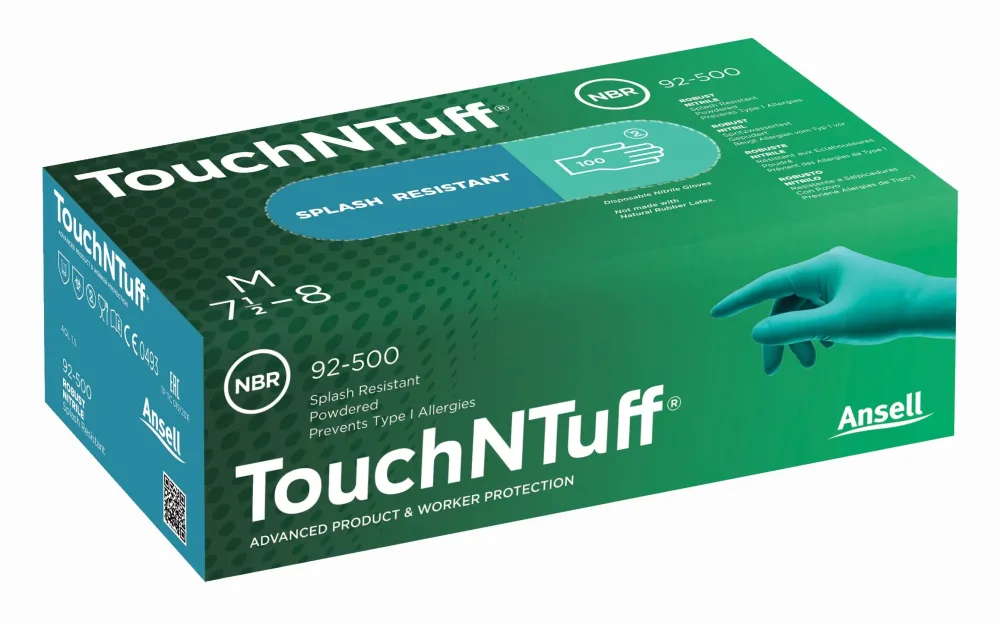 Ansell 92-500 Engångshandske Grön nitril, Pudrad 8,5-9, 100-pack