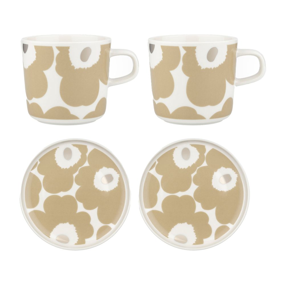 Unikko kopp med fat 20 cl 2-pack, Beige-vit