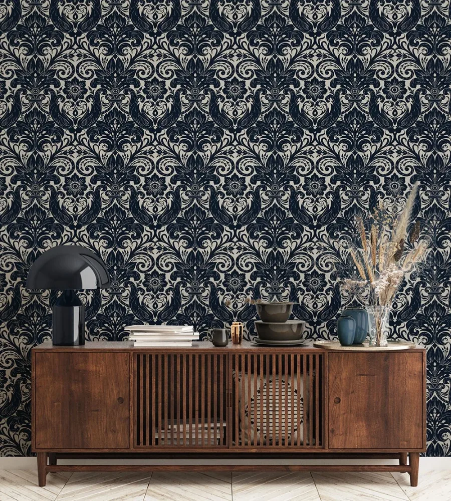Galerie Wallcoverings Off the Wall LB25167 Tapet Damask Sauvage Blå/beige