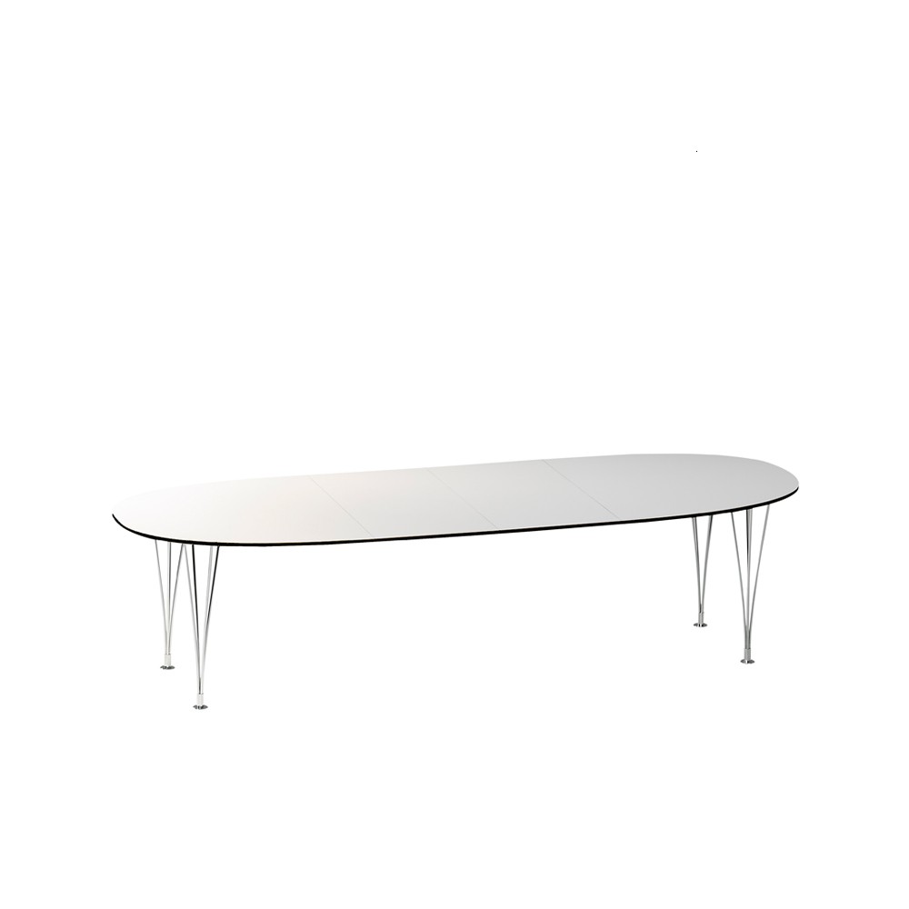 Mi 304-50 Superellips matbord 200x100 cm, vit, 200x100cm, svart kant, kromben, 2 ilägg