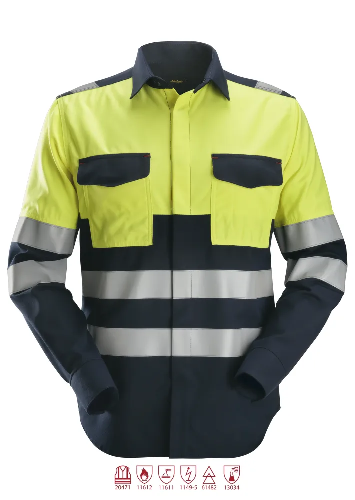Snickers Workwear 8563 ProtecWork Svetsskjorta varsel, gul/marinblå 4XL