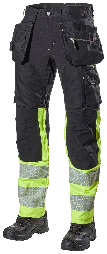 L.Brador 1071PB Arbetsbyxa svart/hi-vis gul, klass 1 C58