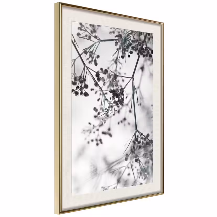 Poster Artgeist Affisch Blooming Twigs Guld ram med passepartout, 30x45 cm