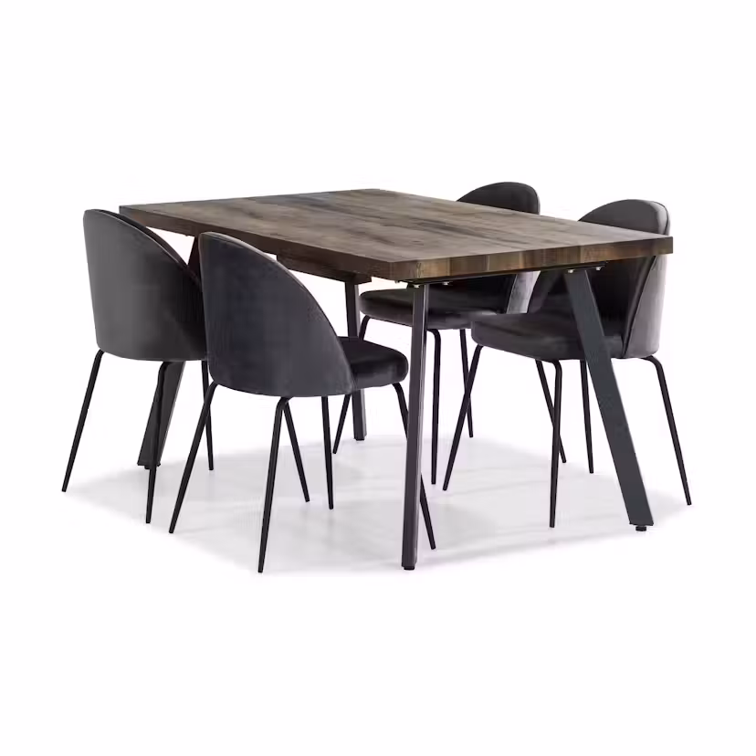 Matgrupp Basic Home Marcelen Rektangulärt Matbord 140-180 cm Förlängningsbart med 4 Felipe Matstol Grå/Svart/Natur