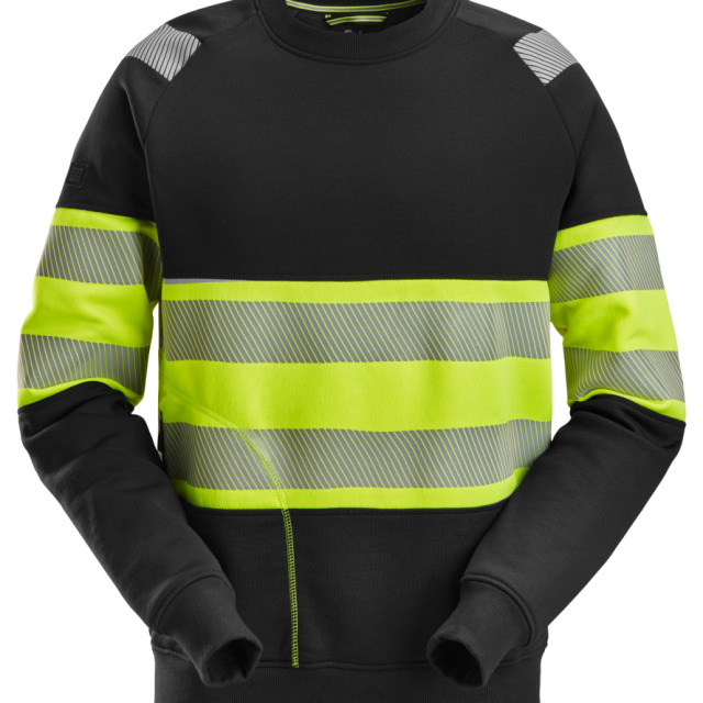 SWEATSHIRT SNICKERS WORKWEAR REFLEX KL 1, SVART/VARSELGUL STL XL