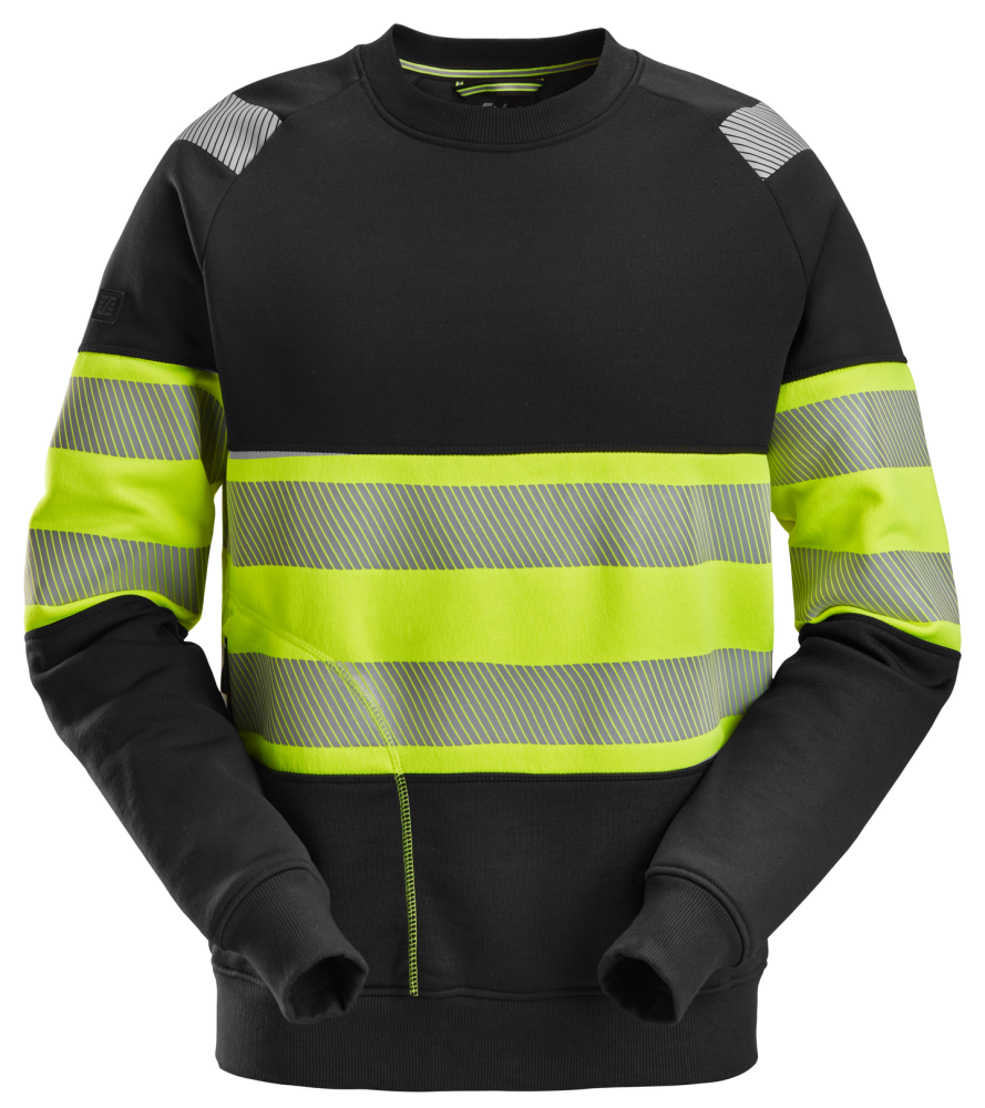 SWEATSHIRT SNICKERS WORKWEAR REFLEX KL 1, SVART/VARSELGUL STL XL
