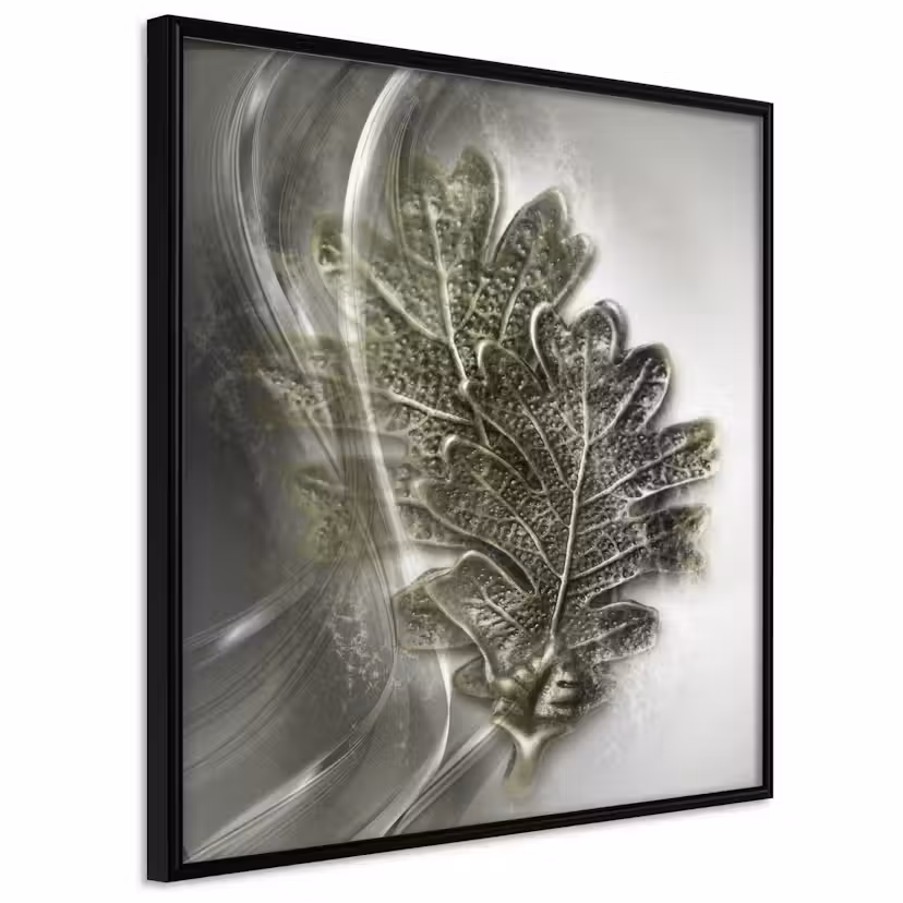 Poster Artgeist Affisch Oak Leaf Svart ram, 20x20 cm