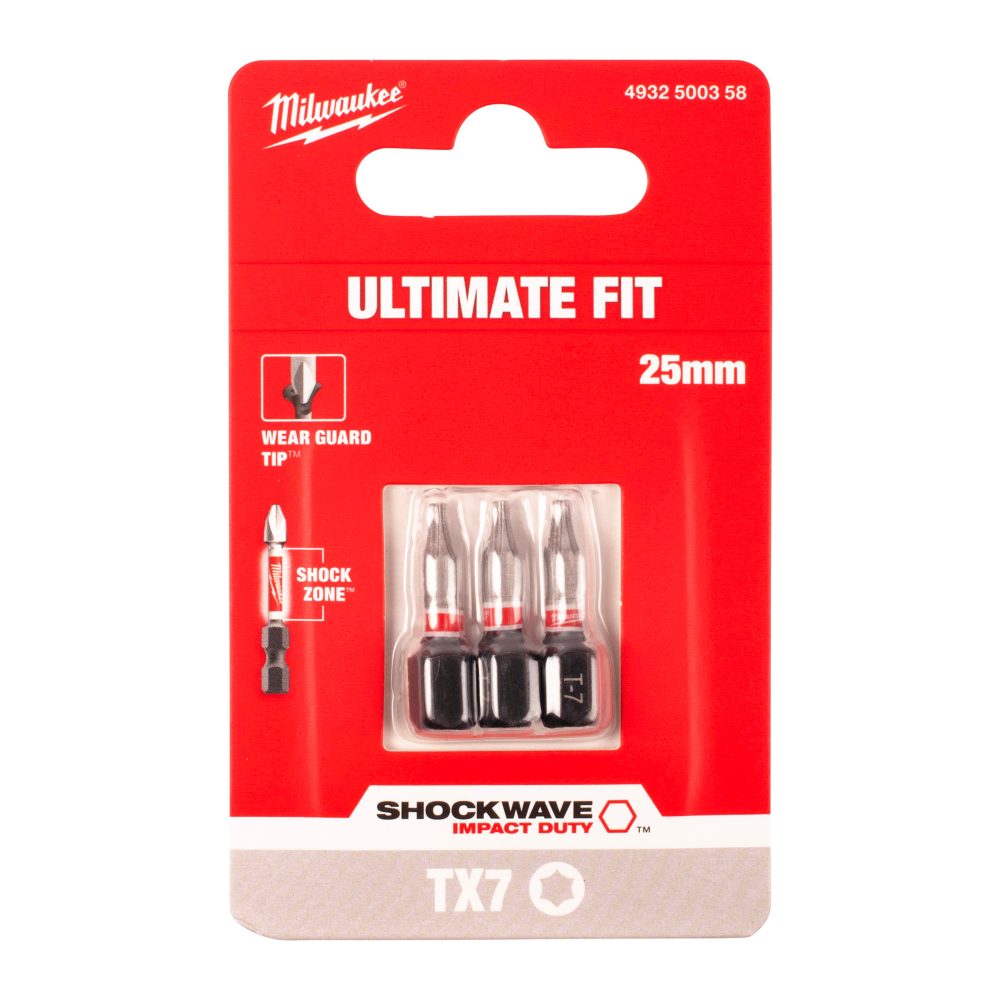 Kjøp Milwaukee Bits Shockwave TX7, 25 mm, 3-pakning