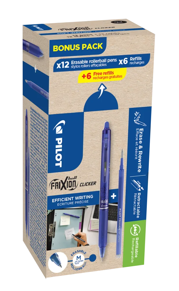 Pilot FriXion Ball Clicker Kulspetspenna raderbar, 12-pack Blå