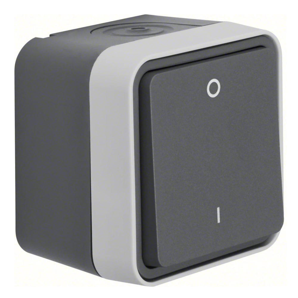 Strömbrytare 2-Poler W.1 Utanpåliggande På/Av 76x76x61,5mm 10A 250V IP55 Grå Hager