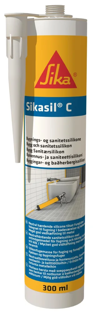 Sika Sil-C Fogmassa 300 ml, sanitetssilikon 300 ml, Svart - Bild 2