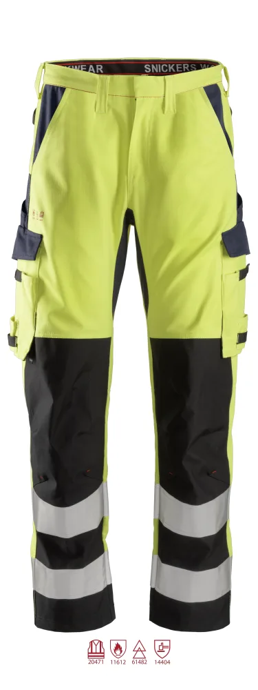 Snickers Workwear 6364 ProtecWork Arbetsbyxa varsel, gul/marinblå 54