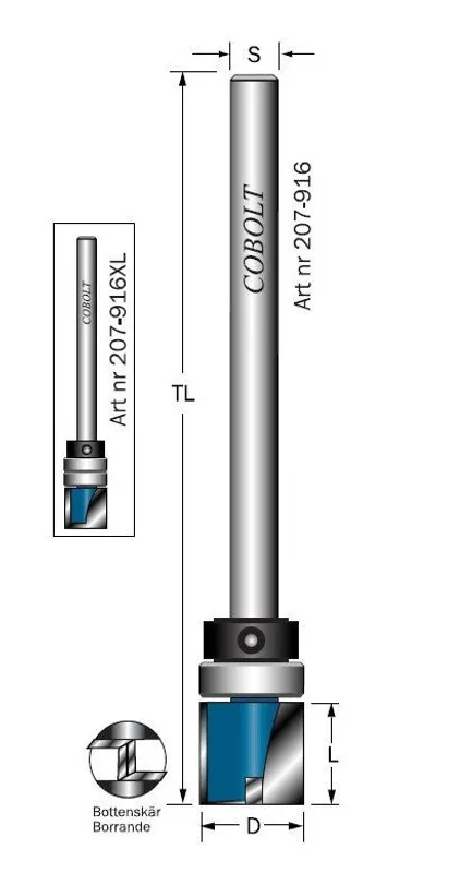 Cobolt Låskistfräs D=16 L=15 TL=110