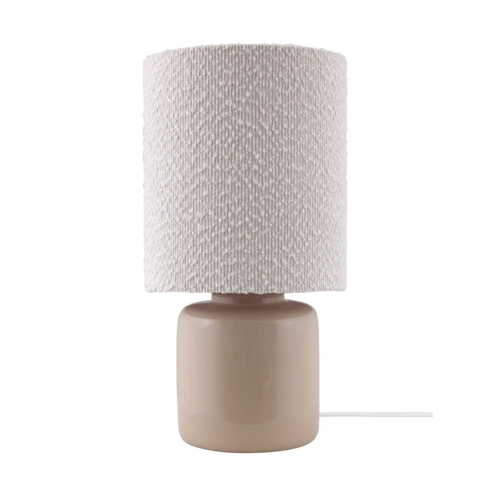 Florian bordslampa, Vit bouclé/beige, Ø20x39 cm
