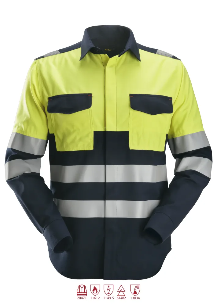 Snickers Workwear 8560 ProtecWork Skjorta varsel, gul/marinblå XXL
