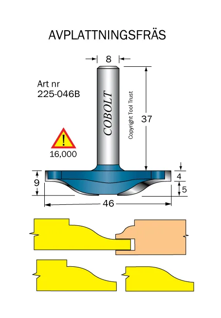 Cobolt 225-046B Frisfräs R=12,7 D=46 L=9