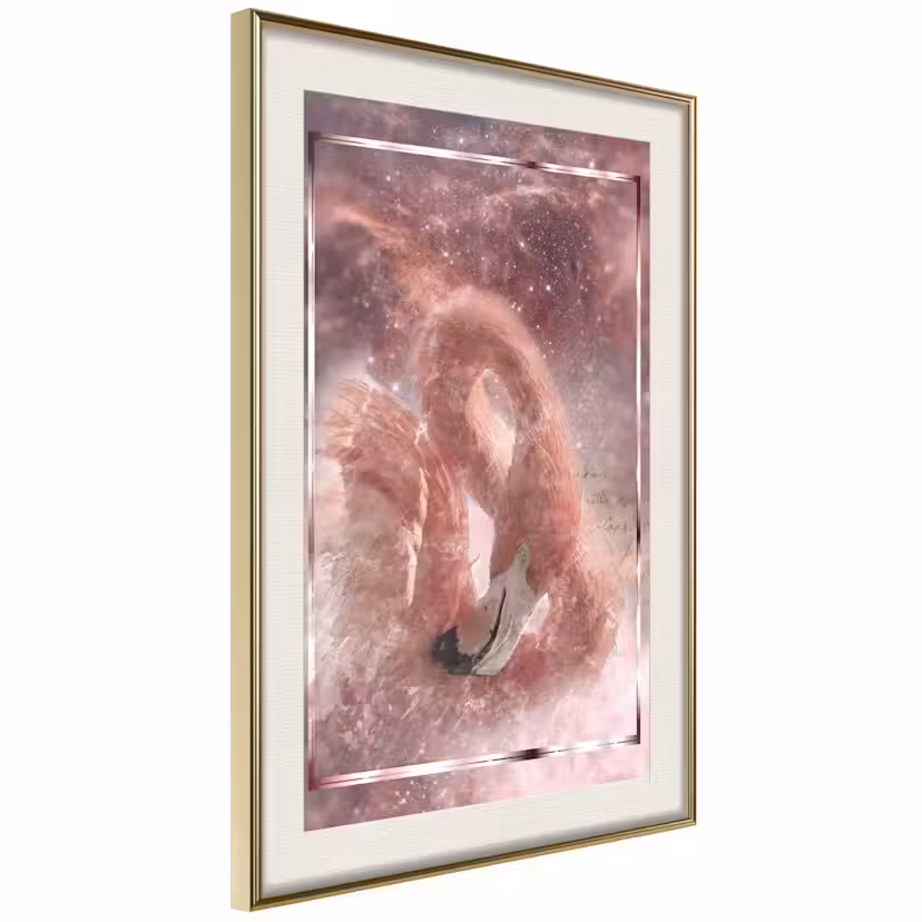 Poster Artgeist Affisch Space Flamingo Guld ram med passepartout, 20x30 cm