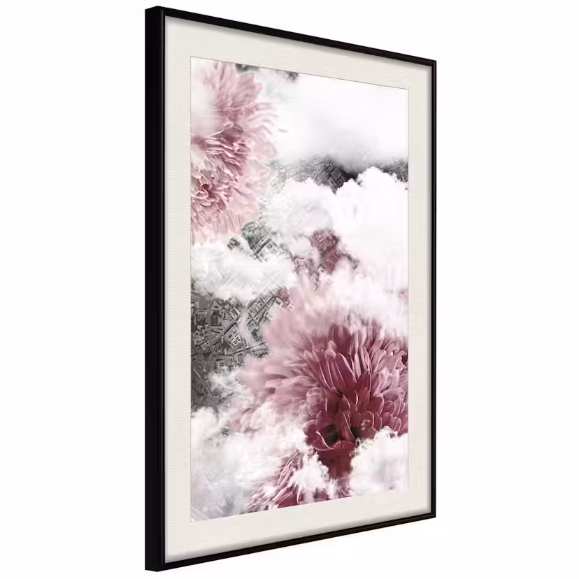 Poster Artgeist Affisch Flowers in the Clouds Svart ram med passepartout, 40x60 cm