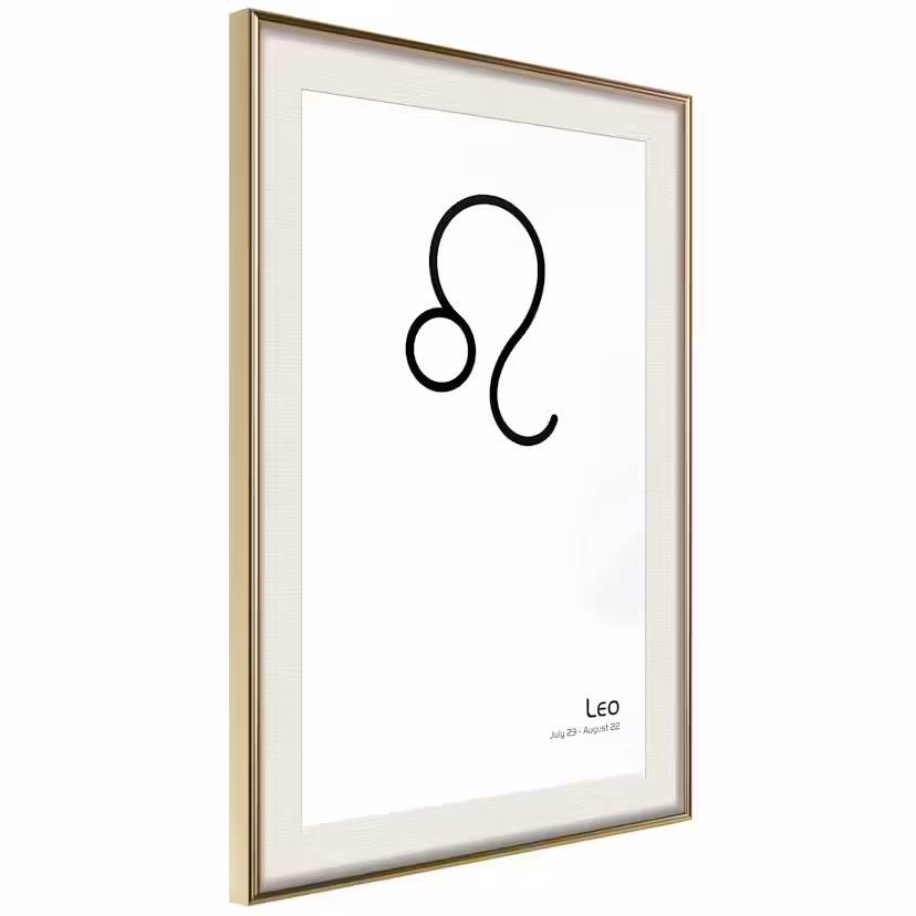Poster Artgeist Affisch Leo Guld ram med passepartout, 20x30 cm