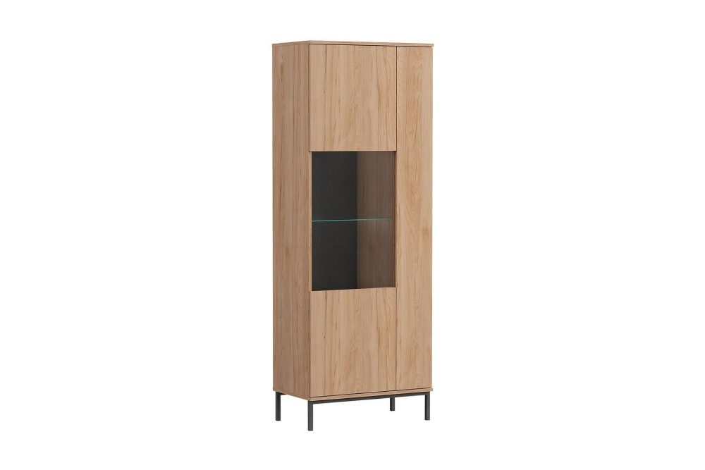Quertas Vitrinskåp Vit LED Belysning 41 cm djup 70 cm bred 190 cm hög Ljust Trä