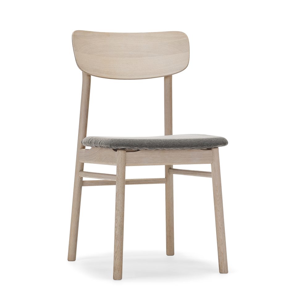 Prima Vista stol ljus mattlackad ek, Tyg blues 9202 brun-beige