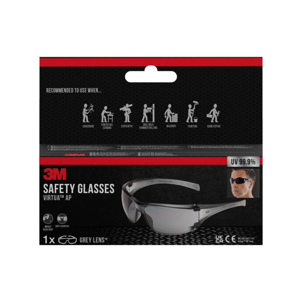 SKYDDSGLASÖGON 3M VIRTUA AP GRÅ