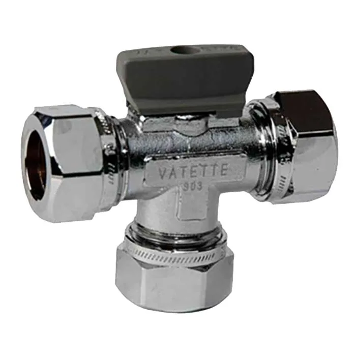 Vatette FG077050005 Kulventil T-rör, förkromad, med vred, CU-CU, 15 mm