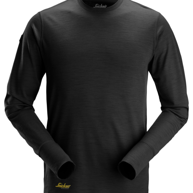 T-SHIRT SNICKERS WORKWEAR LÅNGÄRMAD ULL SVART, STL XL