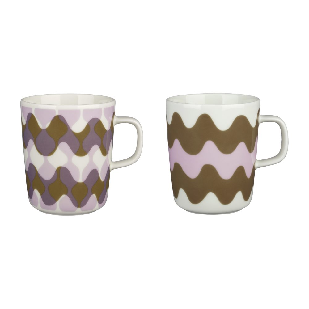 Oiva Lokki Pergola mugg 25 cl 2-pack, Vit-rosa-brun