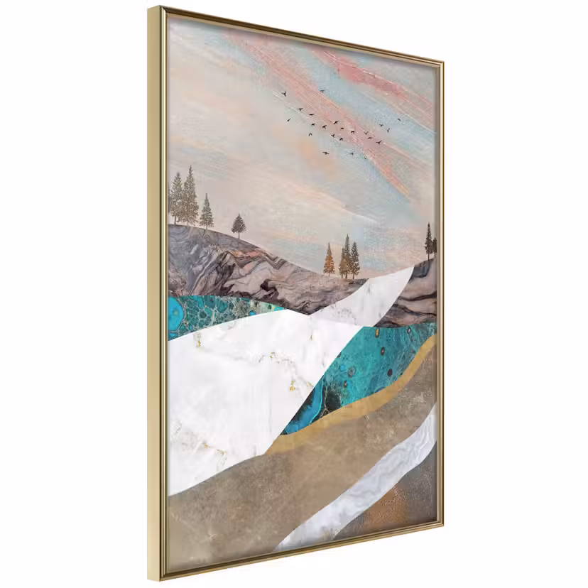 Poster Artgeist Affisch Mountains and Valleys Guld ram, 40x60 cm