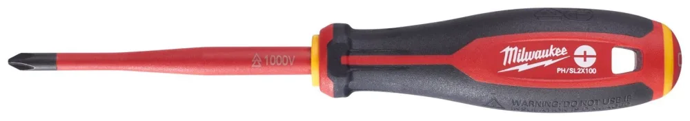 Milwaukee Tri-Lobe VDE Skruvmejsel 3-sidigt antirullhandtag PH/ SL2 x 100 mm - Bild 2