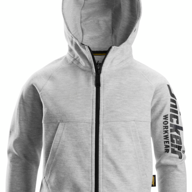 HUVTRÖJA SNICKERS WORKWEAR LOGO ZIP JUNIOR, GRÅMELERAD STL 122/128