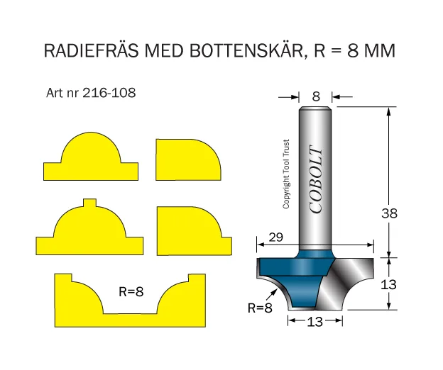 Cobolt 216-108 Radiefräs R=8 D=29/13 L=13
