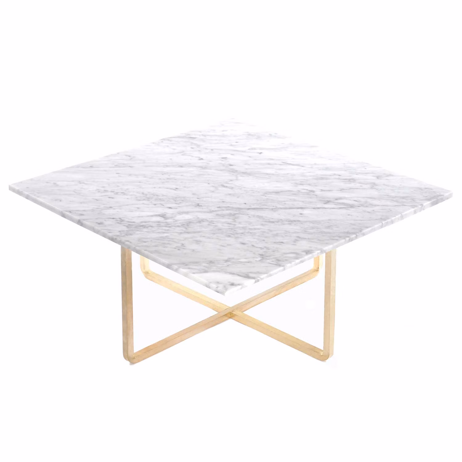 Ninety Soffbord 80 cm, Mässingsunderrede, Vit Marmor