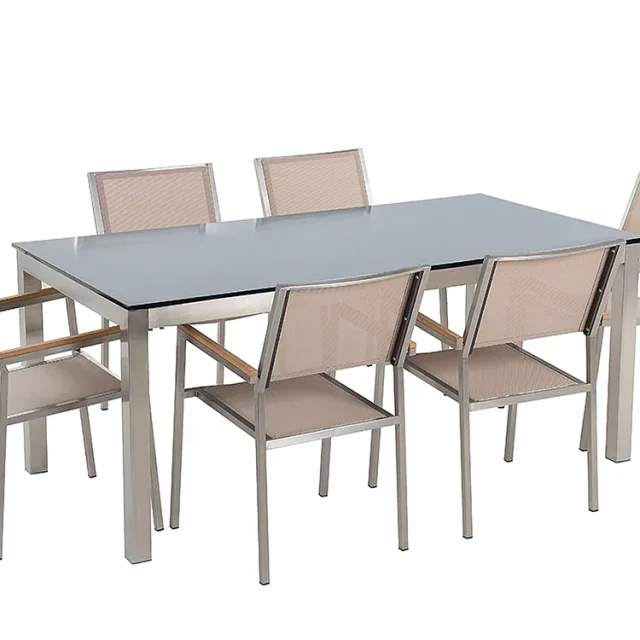 Trädgårdsmatgrupp 6-sits GROSSETO Härdat glas Svart/ Beige