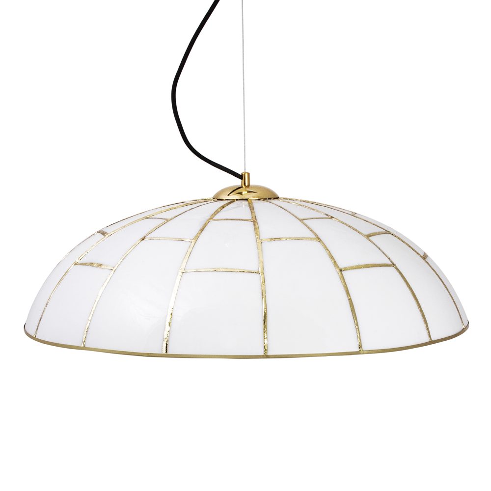 Ombrello pendel Ø60 cm vitt glas, Mässing