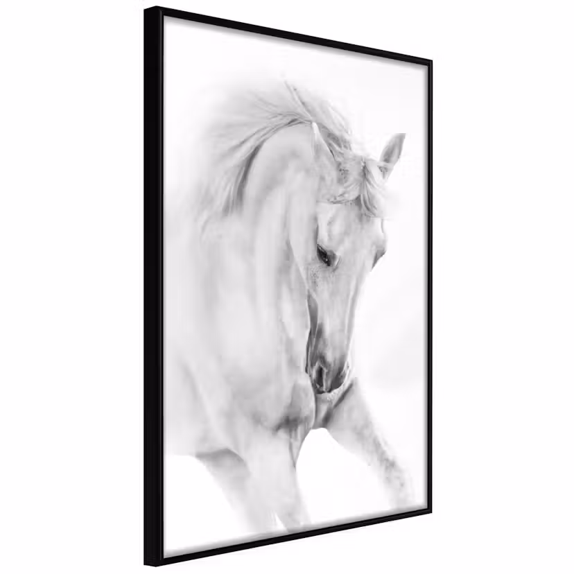 Poster Artgeist Affisch White Horse Svart ram, 30x45 cm