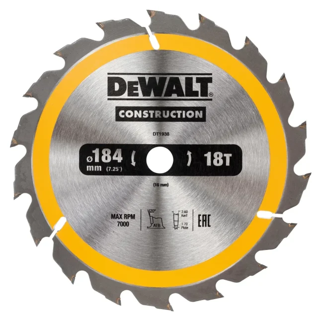 Dewalt DT1938-QZ Sågklinga 184 x 16 mm, 18T