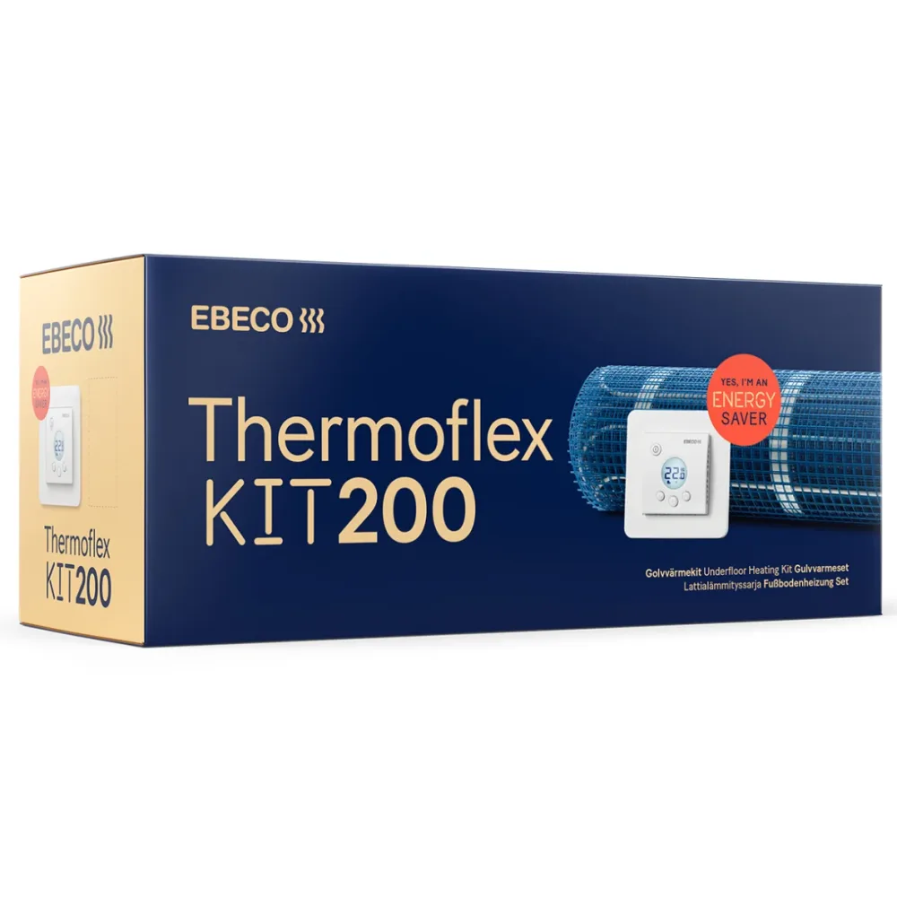 Ebeco Thermoflex Kit 200 Värmekabelmatta med självhäftande värmekabelmatta och termostat, 120 W/m² 50 cm x 2,5 m (150W)