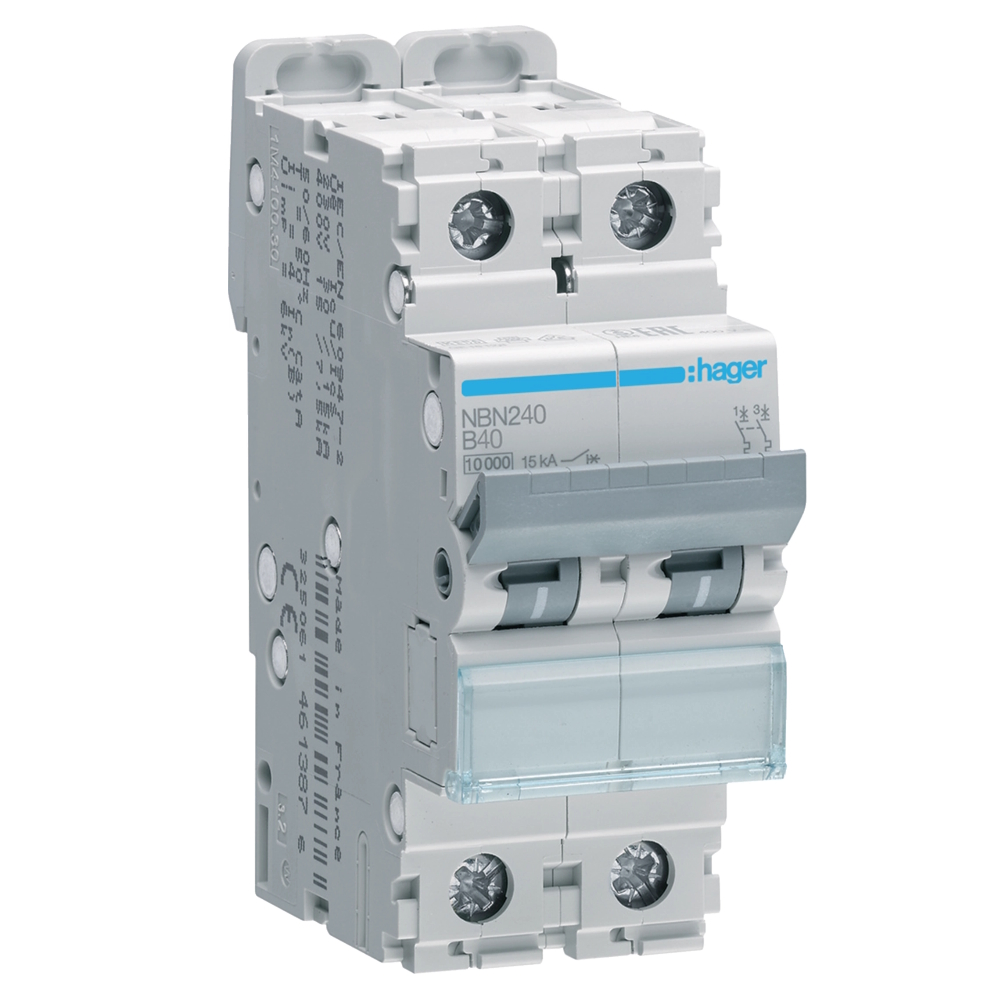 Miniatyrbrytare Skruvanslutning 2Poler B-Karakteristik 40A 10kA 400V IP20 Hager