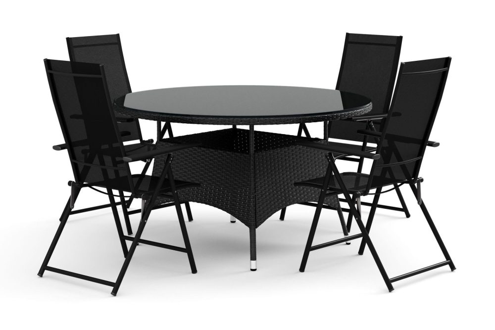 Thor utomhus rund matgrupp 140 cm med 4 Sanna positionsstolar