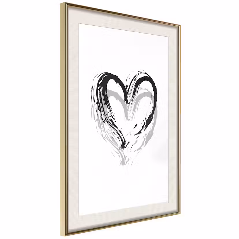 Poster Artgeist Affisch Brush Heart Guld ram med passepartout, 20x30 cm