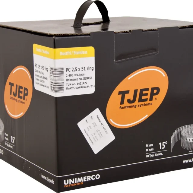 TJEP 839451 Ringspik rundbandad, rostfri A4, 15° PC 2,5 x 51 mm, 2400-pack